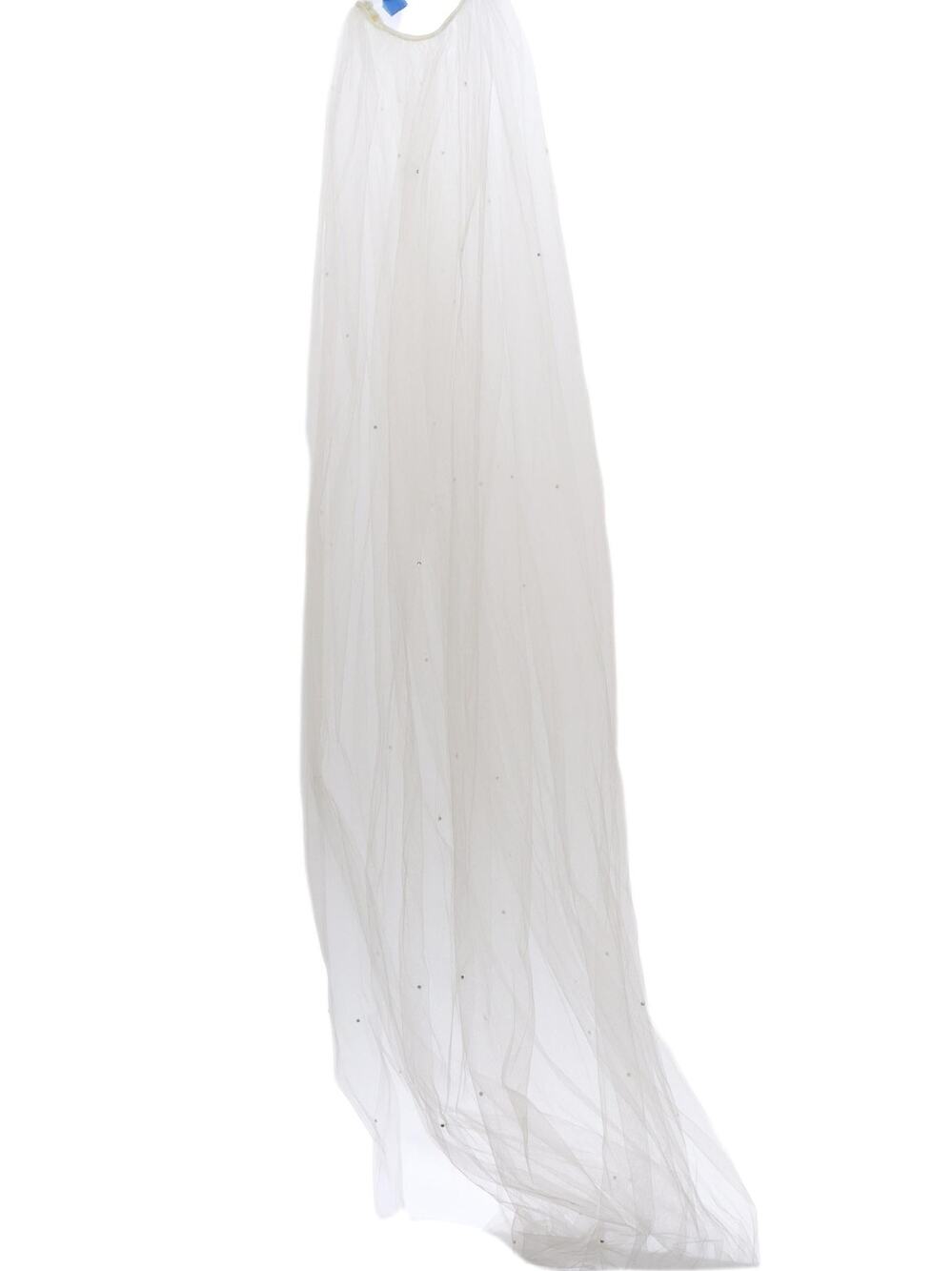 Vintage 90s Bridal Veil Train White Tulle Rhinestone Headband Wedding 95" Long